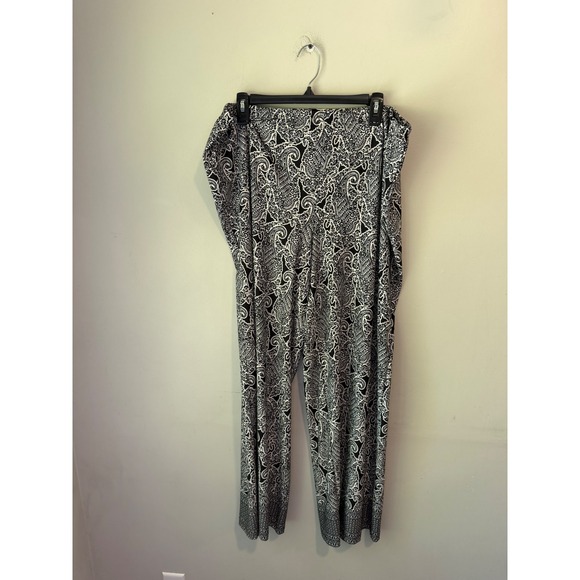 Zac & Rachel Pants - Zac & Rachel Woman Black White Paisley Wide Leg Pull On Pants 2X Plus Size